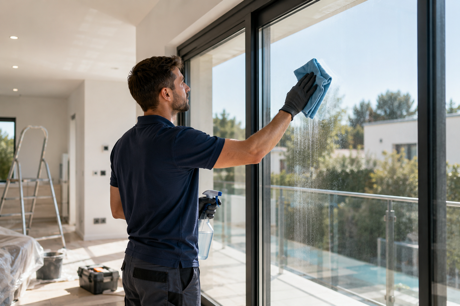 Nettoyage de surfaces vitrées après travaux légers